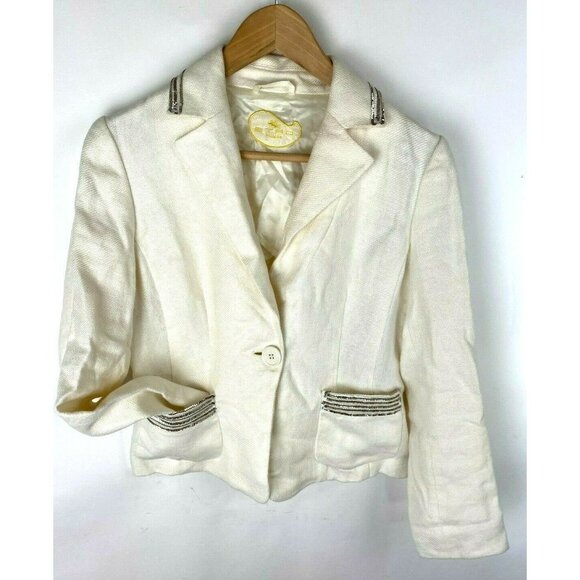 ETRO MILANO Cream Ivory Linen Silk Womens Tuxedo Blazer Jacket Sequins  Sz XS - Picture 3 of 12